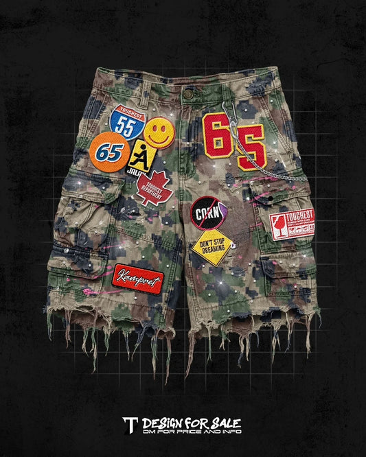 Shorts en denim bleu streetwear Y2K pour hommes et femmes, graphismes cartoon