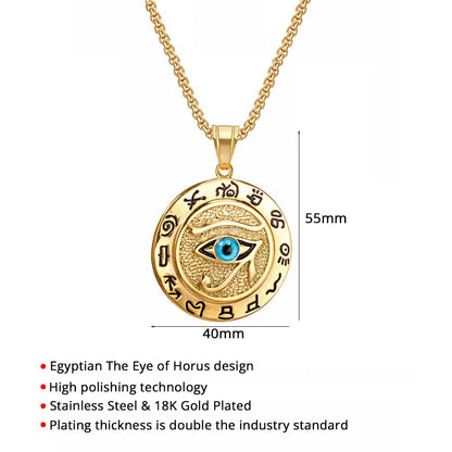 Pendentifs de l'Égypte Ancienne  en forme d'Œil d'Horus pour femmes et hommes en acier inoxydable couleur or