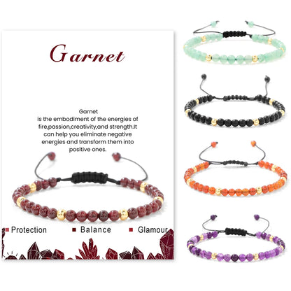 Bracelets tressés en grenat de 4 mm pour femmes et hommes en pierres naturelles