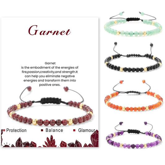 Bracelets tressés en grenat de 4 mm pour femmes et hommes en pierres naturelles