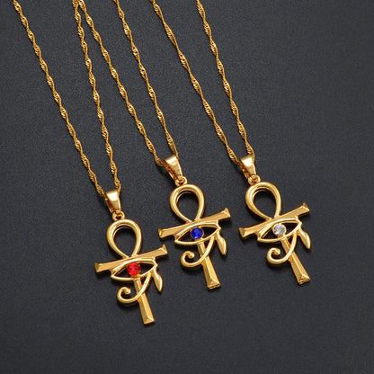colliers Ancien Égypte Symbole Croix Ankh & Œil Amulettes Africaines Bijoux Égyptiens Accessoires en Pierre