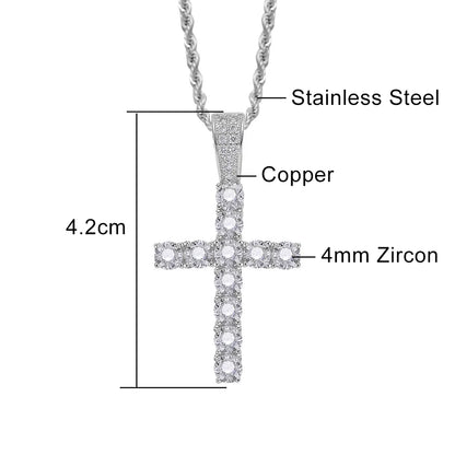 Colliers en croix ICE de 4/5 mm pour femmes et hommes, en acier inoxydable