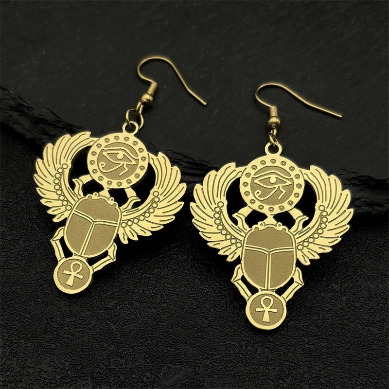 Colliers en acier inoxydable couleur or, symbole du scarabée égyptien œil de Ra Horus, collier clé de vie ankh,
