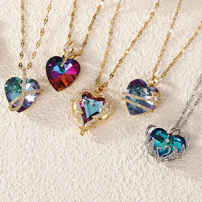 Collier en cristal avec pendentif en forme de cœur, bijou en acier inoxydable pour femmes