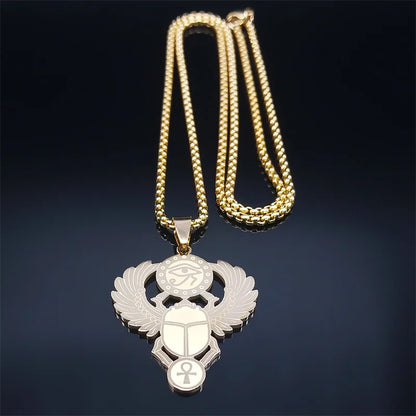 Colliers en acier inoxydable couleur or, symbole du scarabée égyptien œil de Ra Horus, collier clé de vie ankh,