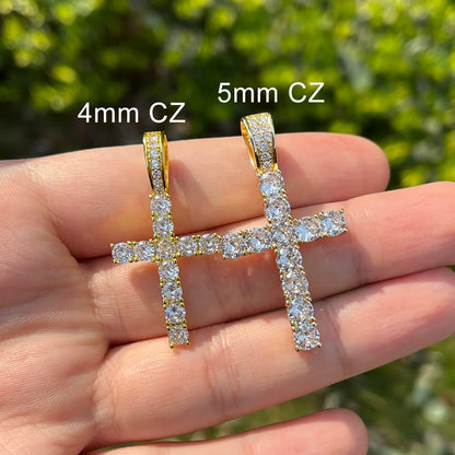 Colliers en croix ICE de 4/5 mm pour femmes et hommes, en acier inoxydable