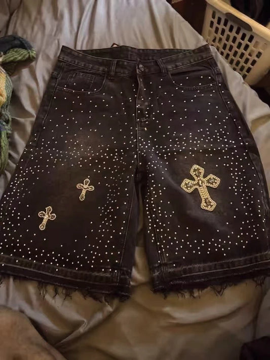 Shorts en denim à croix vintage Y2K HOMME