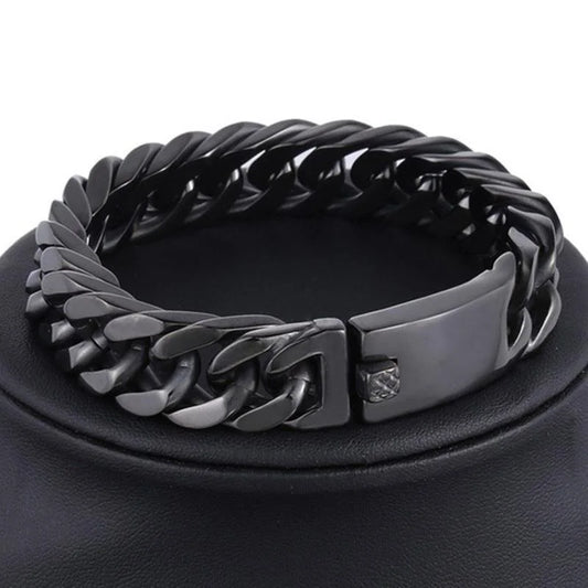 Bracelet cubain noir en acier inoxydable pour hommes
