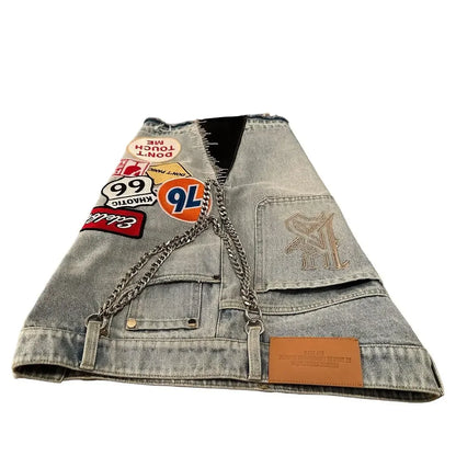 Shorts en denim bleu streetwear Y2K pour hommes et femmes, graphismes cartoon