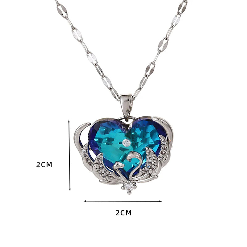 Collier en cristal avec pendentif en forme de cœur, bijou en acier inoxydable pour femmes