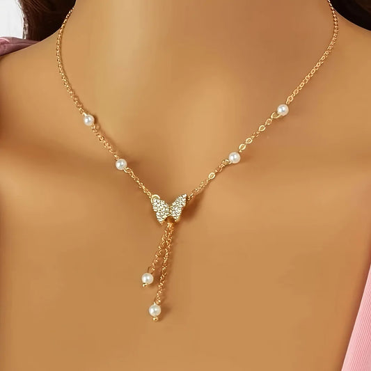 Collier pendentif en forme de papillon en plaqué or pour femmes