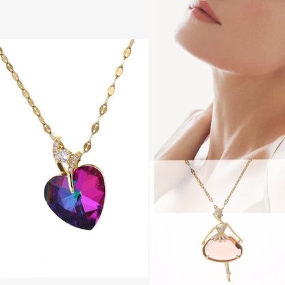 Collier en cristal avec pendentif en forme de cœur, bijou en acier inoxydable pour femmes