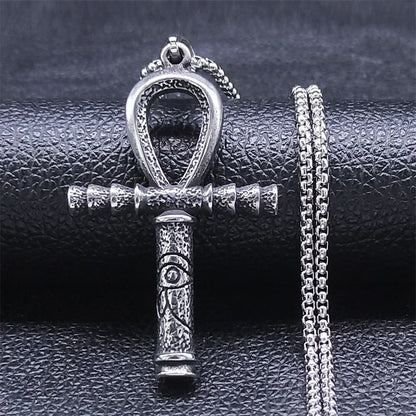 Collier pour hommes en acier inoxydable avec croix ankh égyptienne, clé de la vie, bijoux, chaîne en acier inoxydable