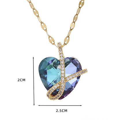 Collier en cristal avec pendentif en forme de cœur, bijou en acier inoxydable pour femmes