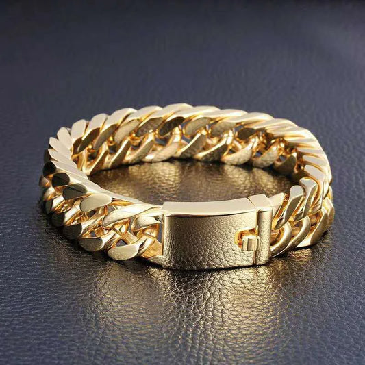 Bracelet cubain noir en acier inoxydable pour hommes