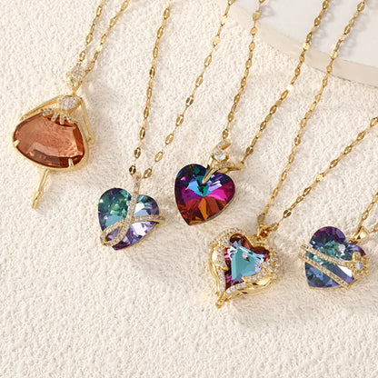 Collier en cristal avec pendentif en forme de cœur, bijou en acier inoxydable pour femmes