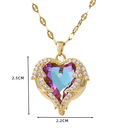 Collier en cristal avec pendentif en forme de cœur, bijou en acier inoxydable pour femmes