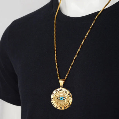 Pendentifs de l'Égypte Ancienne  en forme d'Œil d'Horus pour femmes et hommes en acier inoxydable couleur or