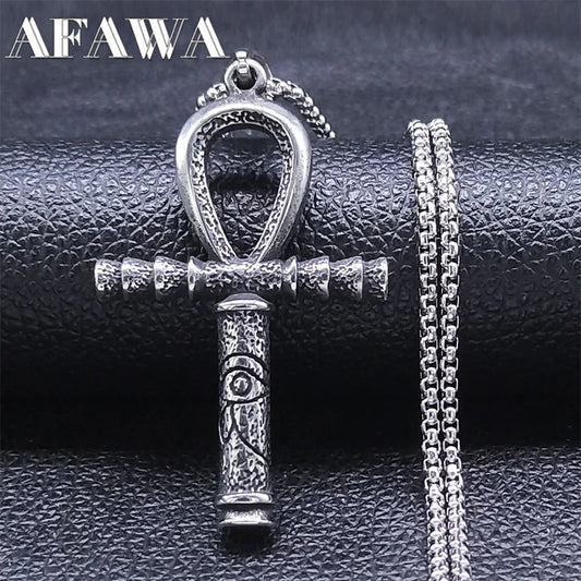 Collier pour hommes en acier inoxydable avec croix ankh égyptienne, clé de la vie, bijoux, chaîne en acier inoxydable