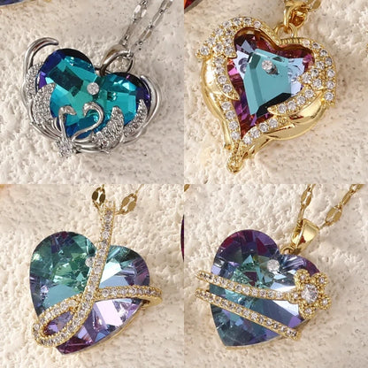 Collier en cristal avec pendentif en forme de cœur, bijou en acier inoxydable pour femmes