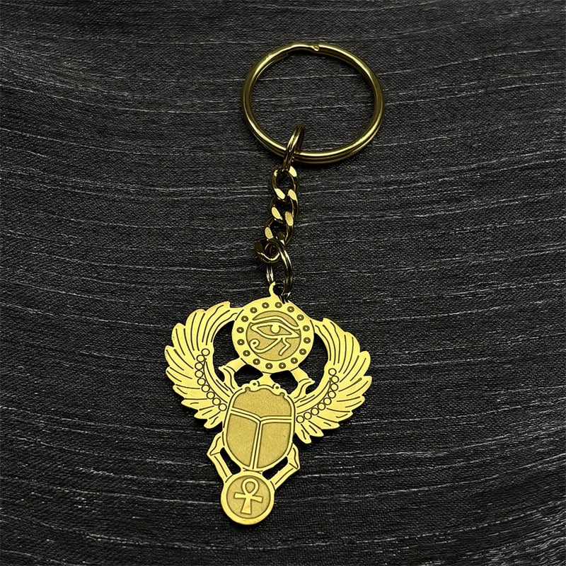 Colliers en acier inoxydable couleur or, symbole du scarabée égyptien œil de Ra Horus, collier clé de vie ankh,