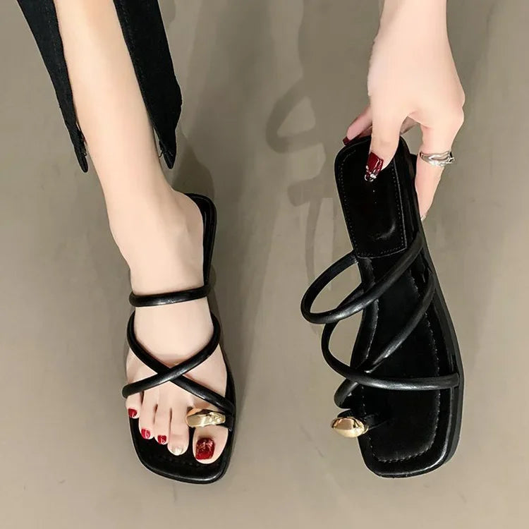 Sandales à lanières croisées élégantes, confortables pour femmes