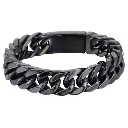 Bracelet cubain noir en acier inoxydable pour hommes