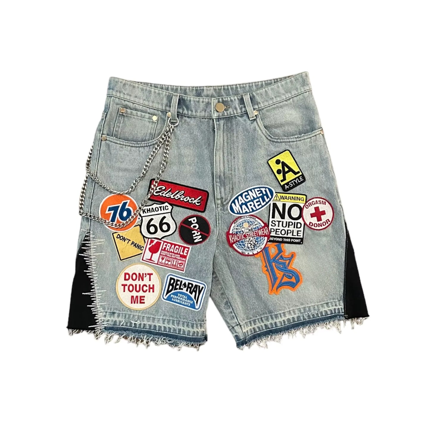 Shorts en denim bleu streetwear Y2K pour hommes et femmes, graphismes cartoon