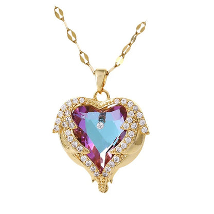 Collier en cristal avec pendentif en forme de cœur, bijou en acier inoxydable pour femmes