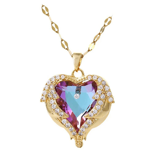 Collier en cristal avec pendentif en forme de cœur, bijou en acier inoxydable pour femmes