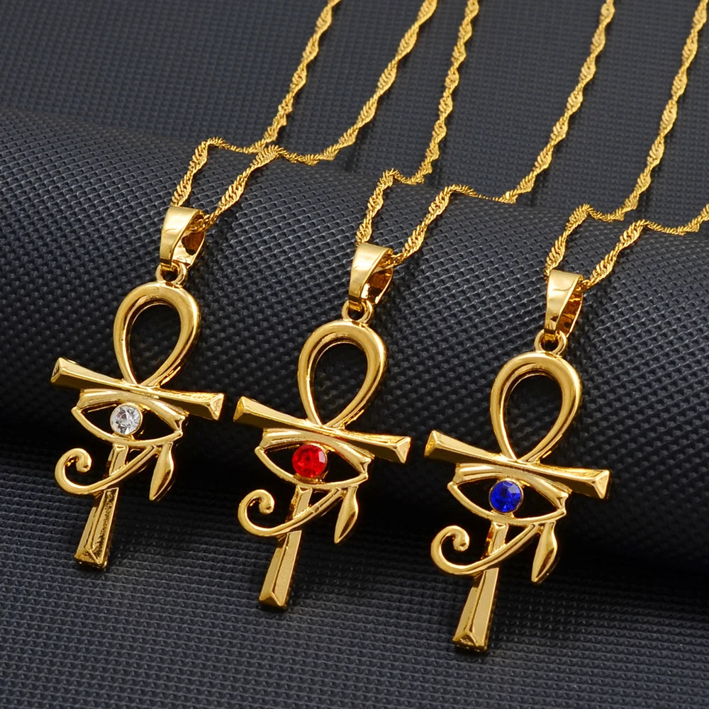 colliers Ancien Égypte Symbole Croix Ankh & Œil Amulettes Africaines Bijoux Égyptiens Accessoires en Pierre