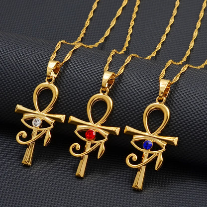 colliers Ancien Égypte Symbole Croix Ankh & Œil Amulettes Africaines Bijoux Égyptiens Accessoires en Pierre