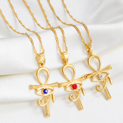 colliers Ancien Égypte Symbole Croix Ankh & Œil Amulettes Africaines Bijoux Égyptiens Accessoires en Pierre