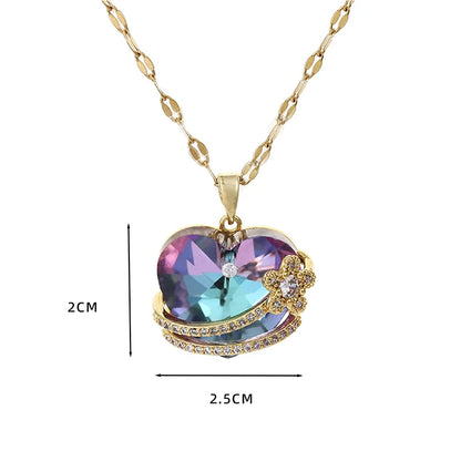 Collier en cristal avec pendentif en forme de cœur, bijou en acier inoxydable pour femmes